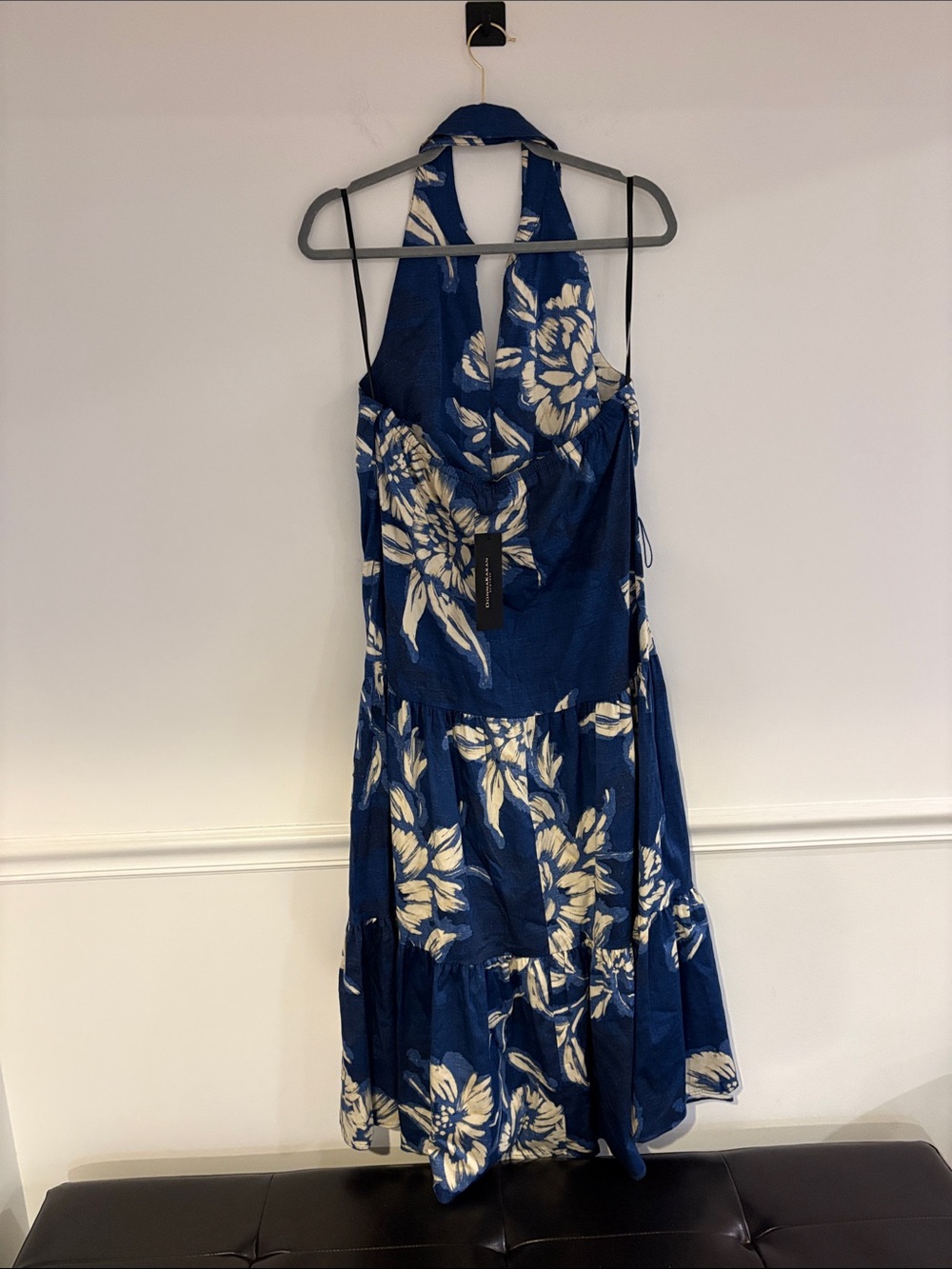Donna Karan Navy and White Floral Halter Maxi Dress - Picture 2 of 6